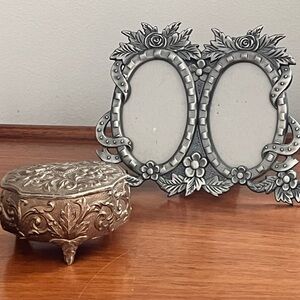 Vintage vanity metal frame and jewelry box